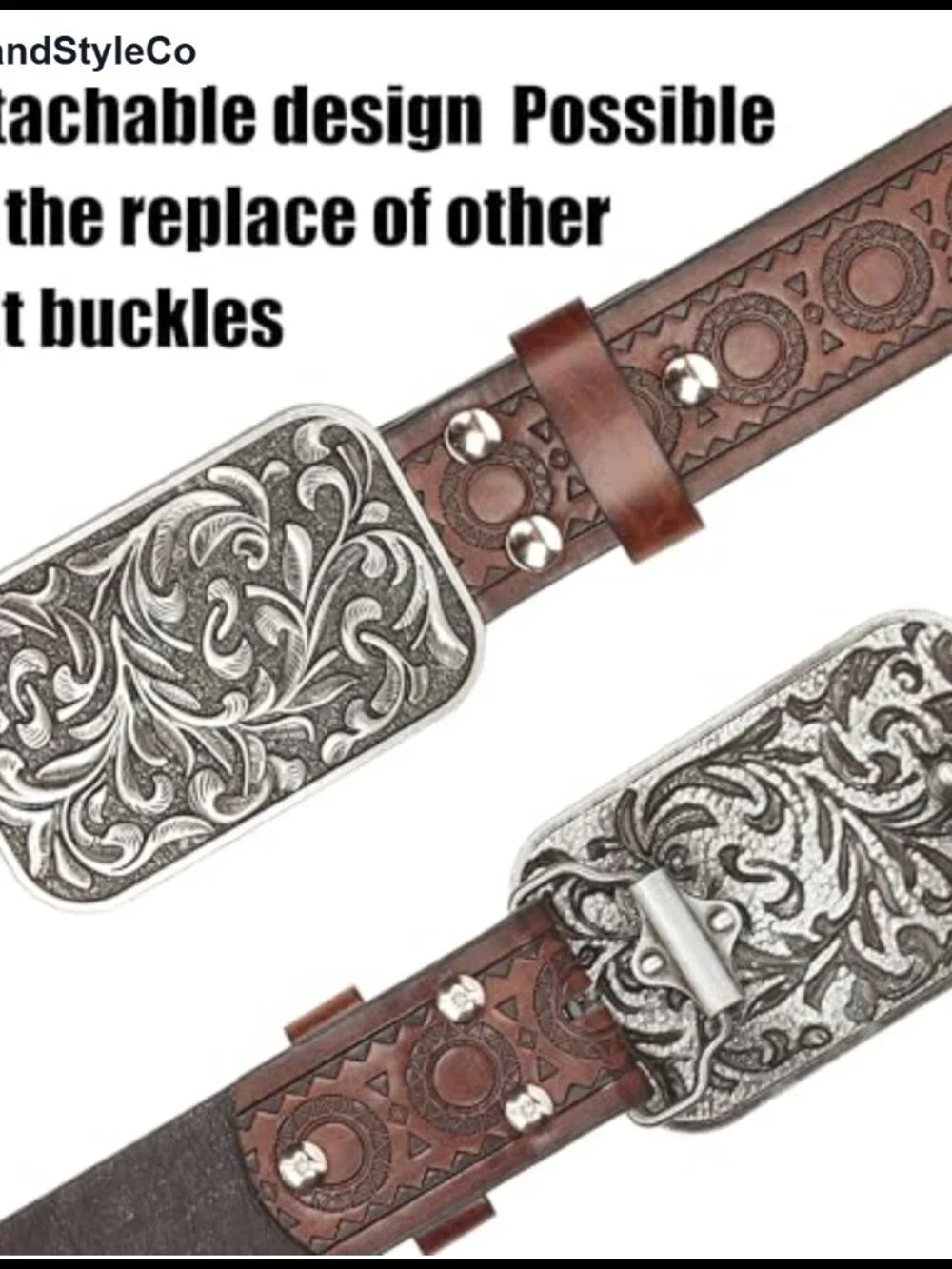 Rhinestone Studded Western Cowgirl Belt PU Leather Floral Buckle Waist Belt